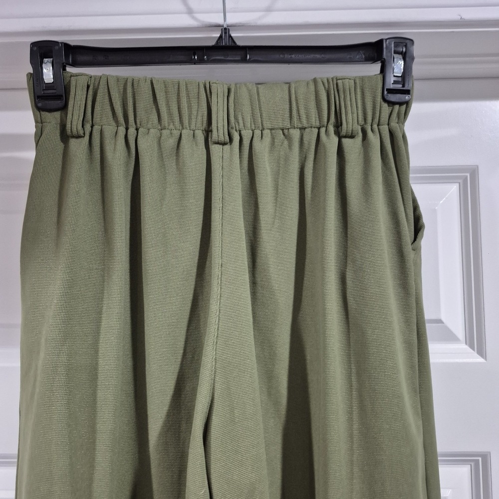 Halara Pants Womens Small Olive Green Waffle Knit Wide Leg Pleated Work Office - Picture 4 of 9